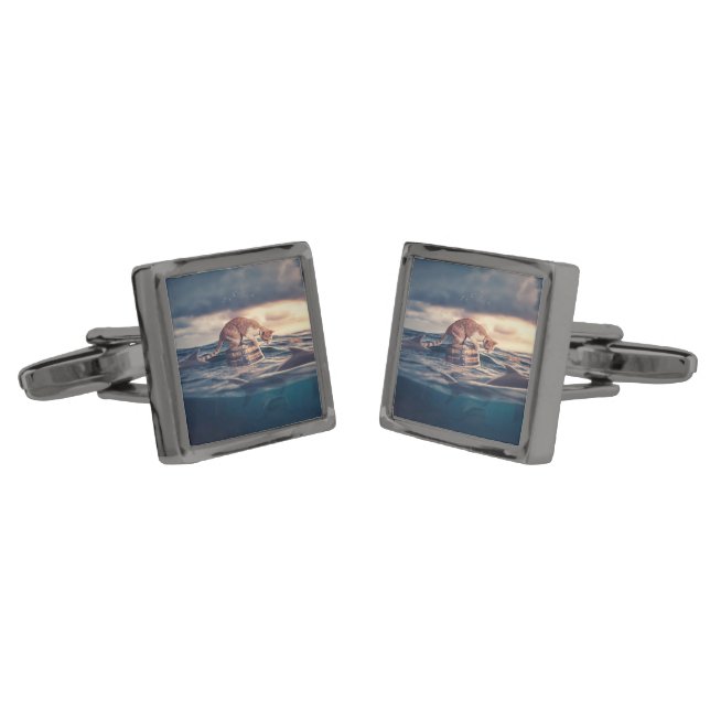 Cat Nap Dream or Nightmare Cufflinks (Angled)