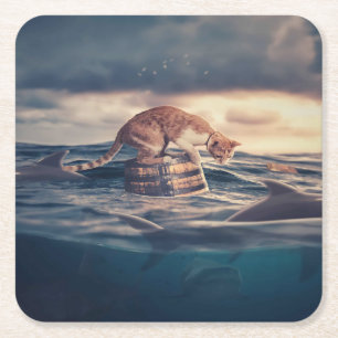 Cat Nap Dream or Nightmare Square Paper Coaster