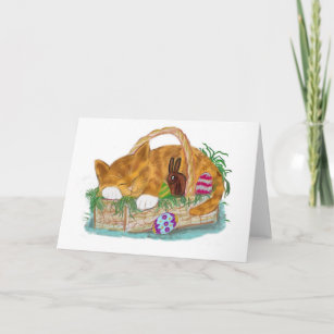 Cat Nap in an Easter Basket Holiday Card