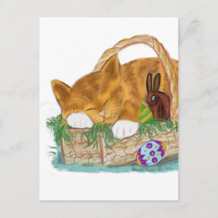 Cat Nap in an Easter Basket Holiday Postcard