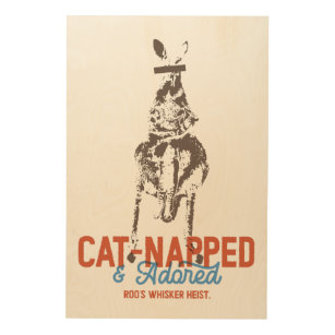 Cat-Napped Funny Cat Pun Kangaroo Weirdcore Wood Wall Art