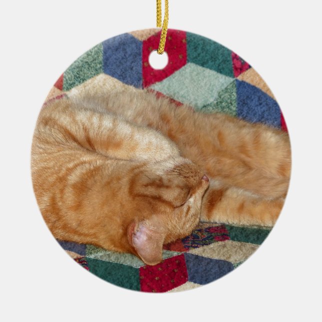 Cat Napping Ceramic Ornament (Front)