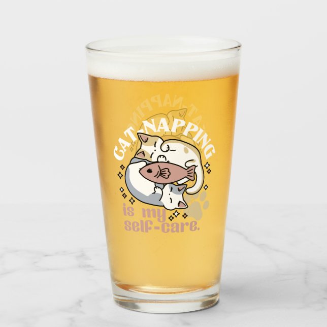 Cat-Napping Is My Self-Care Cute Cat Quote Glass (Front Filled)