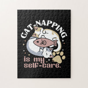 Cat-Napping Is My Self-Care Cute Cat Quote Jigsaw Puzzle
