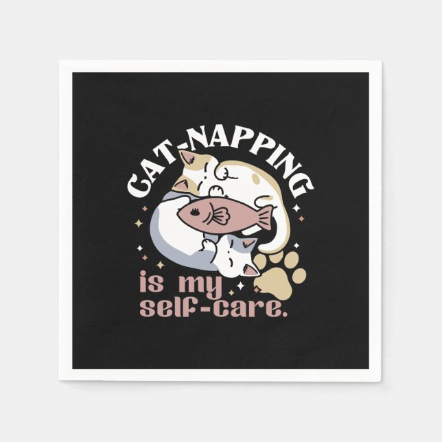Cat-Napping Is My Self-Care Cute Cat Quote Napkins (Front)