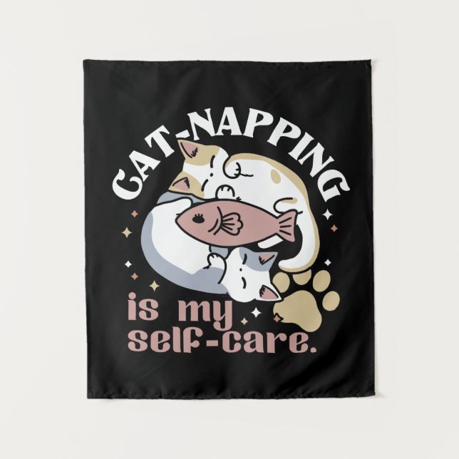 Cat-Napping Is My Self-Care Cute Cat Quote Tapestry (Front)
