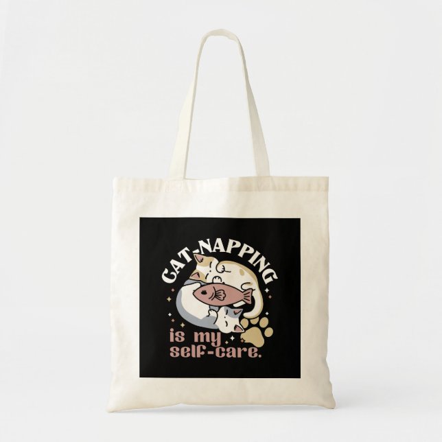 Cat-Napping Is My Self-Care Cute Cat Quote Tote Bag (Front)