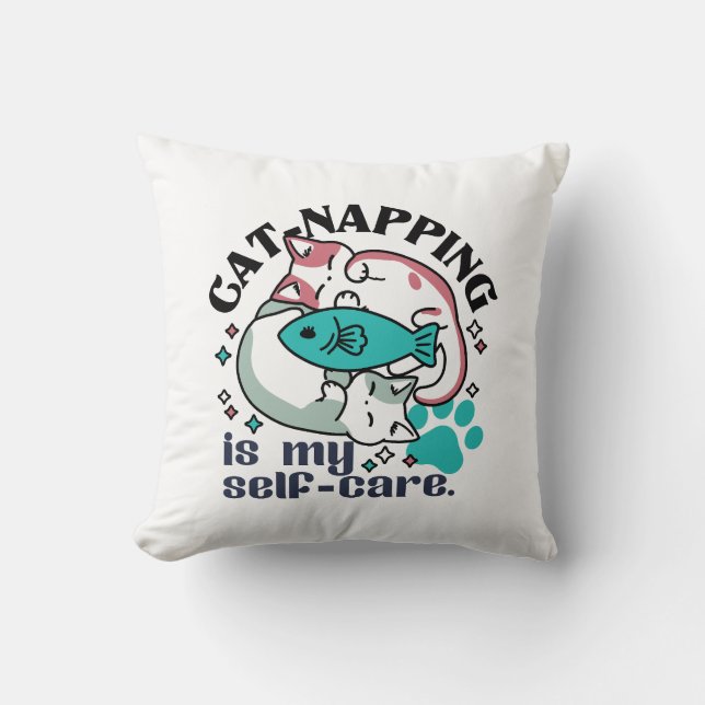 Cat-Napping Is My Self-Care: Cute Sleepy Cats Throw Pillow (Front)