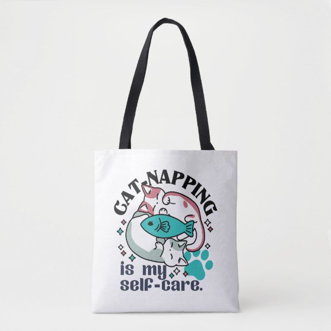 Cat-Napping Is My Self-Care: Cute Sleepy Cats Tote Bag (Front)
