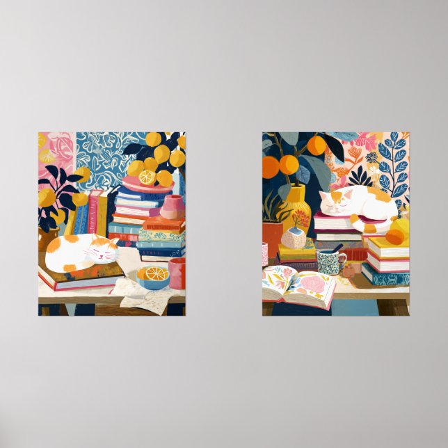 Cat Napping on Books Wall Art Sets (Front)