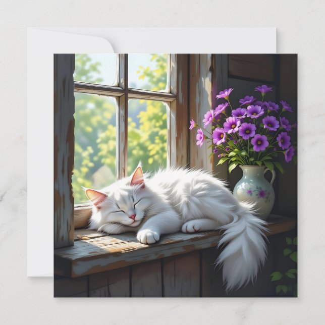 Cat Napping on the Window Sill | Blank Card (Front)