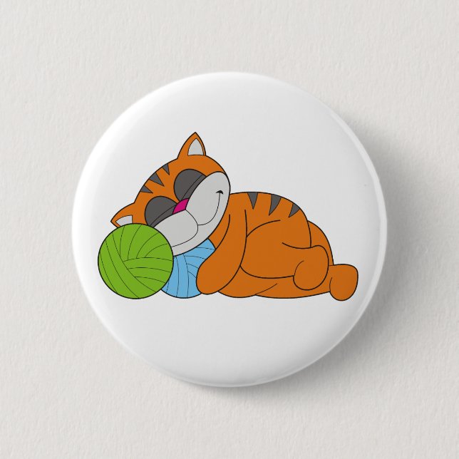 Cat Napping on Yarn Button (Front)