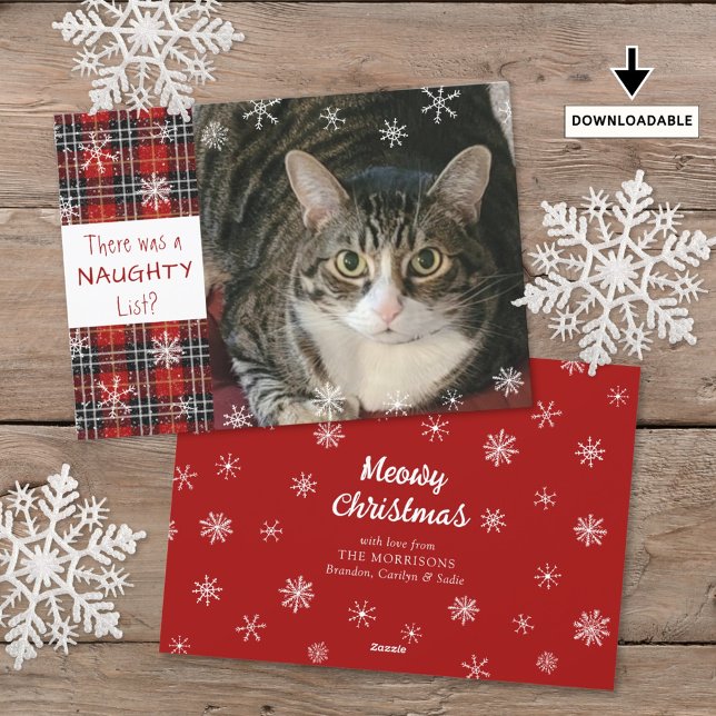 Cat Naughty List Plaid Snowflake Custom Greeting  Holiday Card (Creator Uploaded)