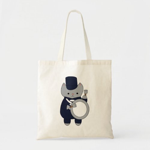 Cat Navy Blue White Bass Drum Marching Band  Tote Bag