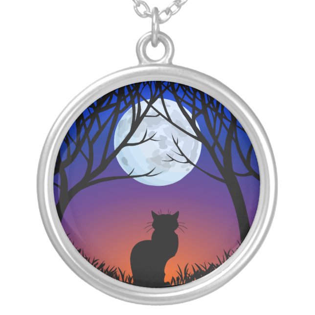 Cat Necklace Black Cat Art Gifts Cat Jewelry (Front)