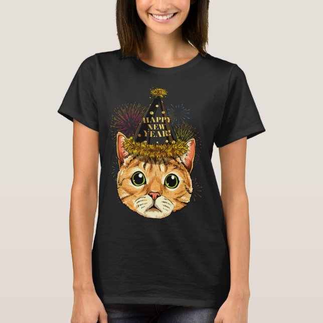 Cat New Year Shirt 2024 Happy New Years Eve Nye Fi (Front)
