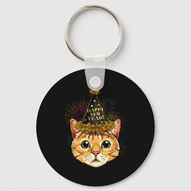 Cat New Year Shirt 2024 Happy New Years Eve Nye Fi Keychain (Front)