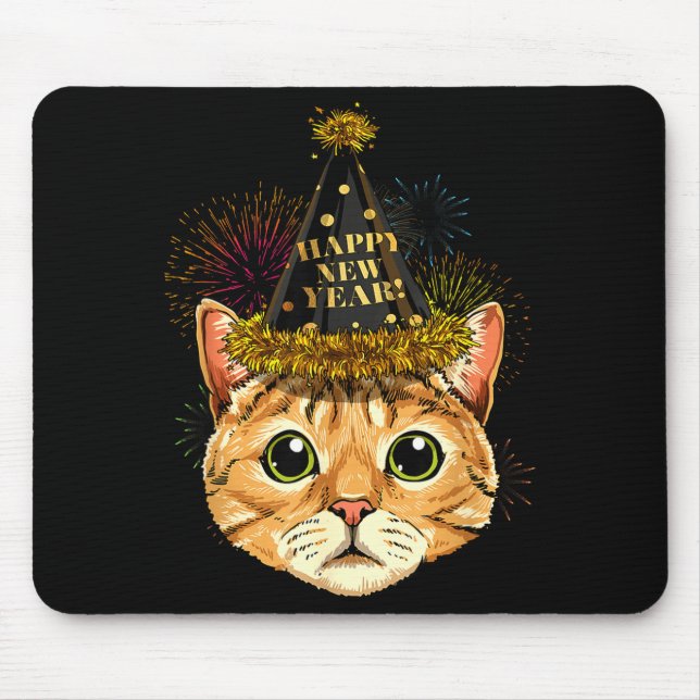 Cat New Year Shirt 2024 Happy New Years Eve Nye Fi Mouse Pad (Front)