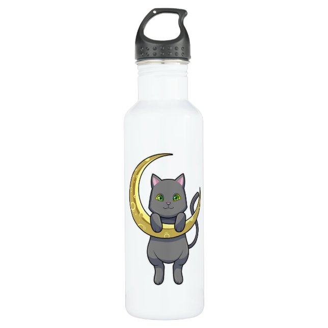 Cat Night Moon Stainless Steel Water Bottle (Front)