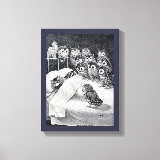 Cat Nightmare Owl Bird, Louis Wain Canvas Print (Front)