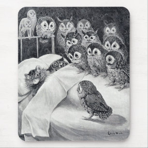 Cat Nightmare Owl Bird, Louis Wain Mouse Pad
