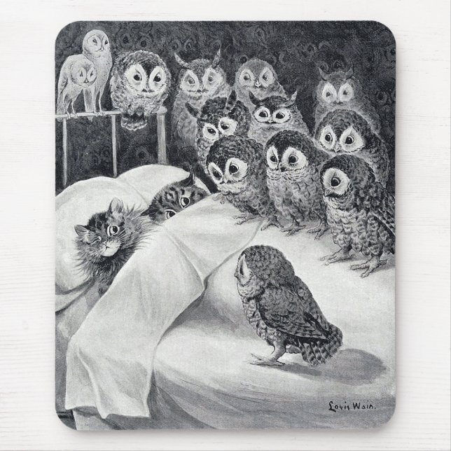 Cat Nightmare Owl Bird, Louis Wain Mouse Pad (Front)