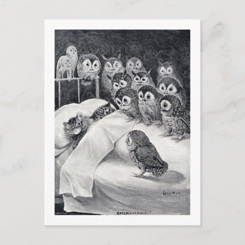 Cat Nightmare Owl Bird Louis Wain Postcard