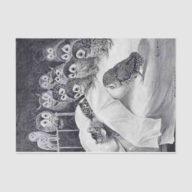 Cat Nightmare Owl Bird, Louis Wain Tissue Paper (Front)