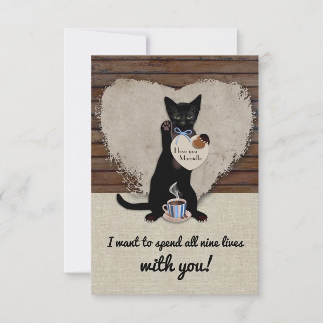 Cat Nine Lives Personalized Valentine Card (Front)