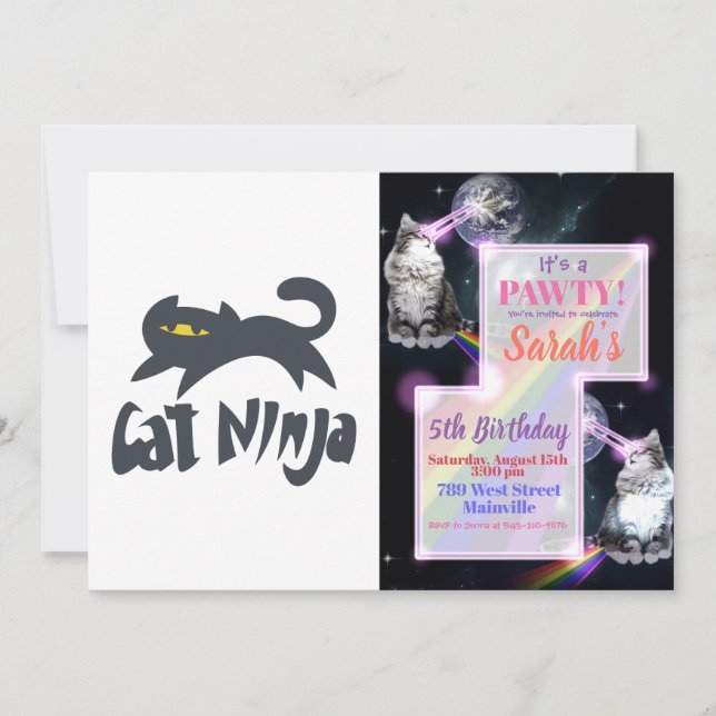 Cat ninja - Choose background color Invitation (Front)