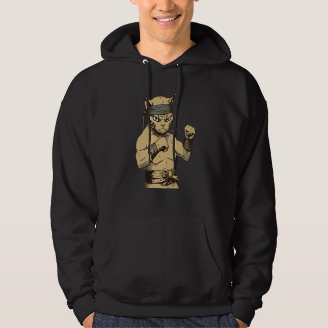 Cat Ninja Fighter Cat Practice Karate Hoodie (Front)