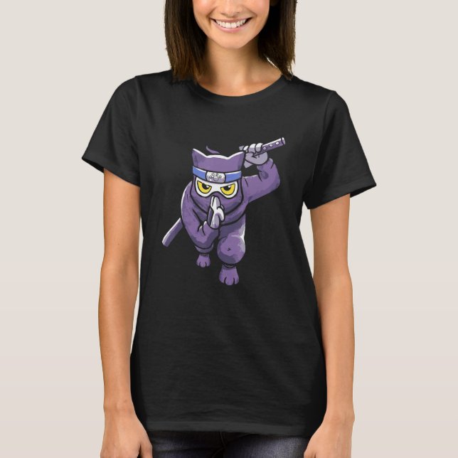 Cat Ninja Japan Kitsune Style Japanese Samurai Swo T-Shirt (Front)
