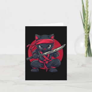 Cat Ninja Samurai Japan Japanese Flag Kawaii Funny Card