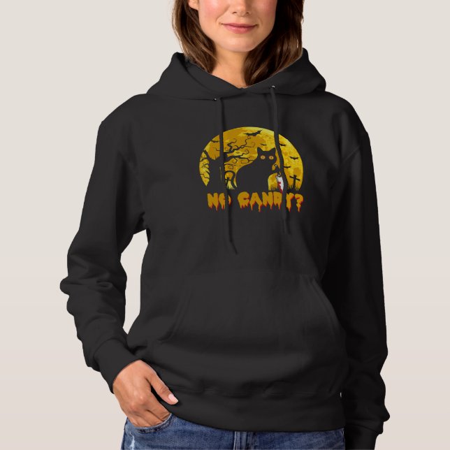 Cat No Candy Murderous Cat With Knife Halloween Co Hoodie (Front)