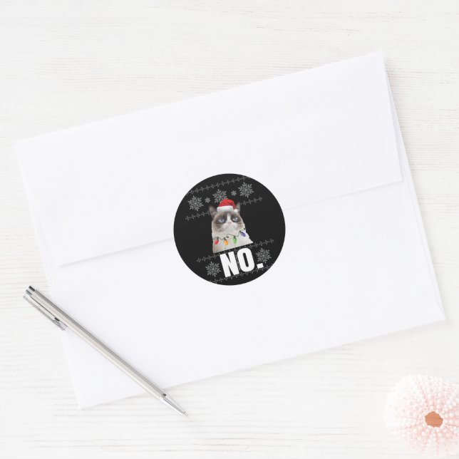 Cat No Grumpy Xmas Cats No Ugly Christmas Gifts Classic Round Sticker (Envelope)
