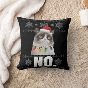 Cat No Grumpy Xmas Cats No Ugly Christmas Gifts Throw Pillow