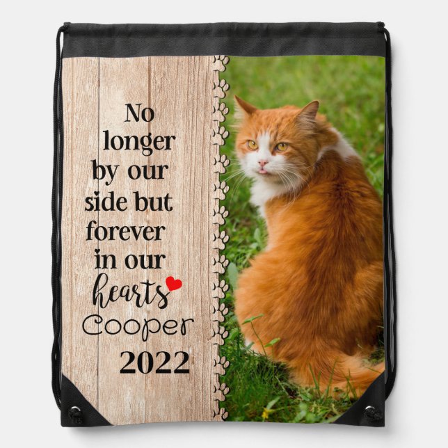 Cat No Longer By Our Side But Forever In Our Heart Drawstring Bag (Front)