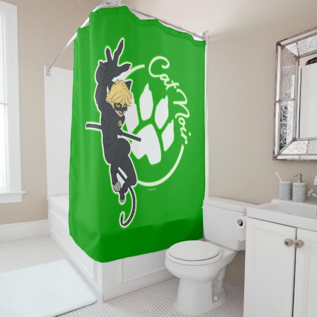 Cat Noir Badge Shower Curtain (In Situ)