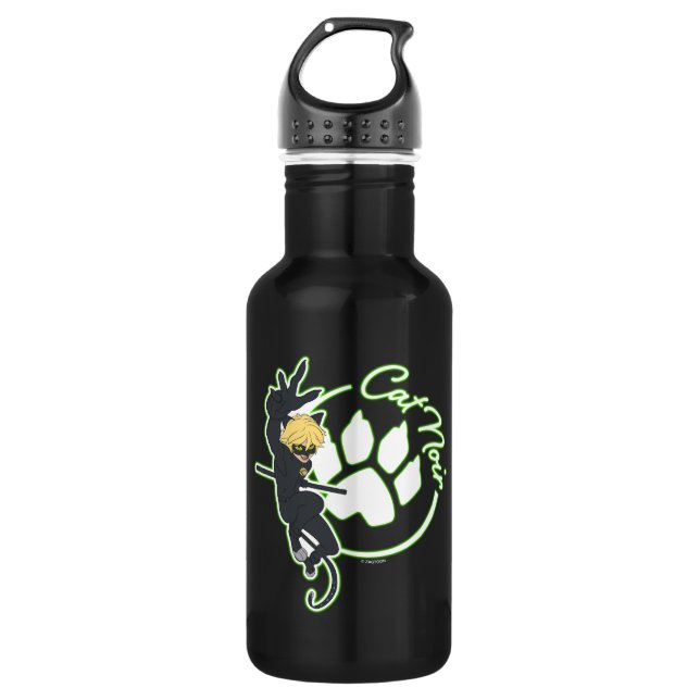 Cat Noir Badge Stainless Steel Water Bottle (Front)