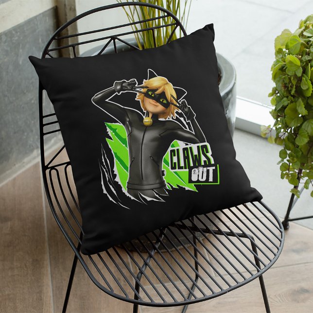 Cat Noir | Claws Out Graphic Throw Pillow (Pillow on chair)