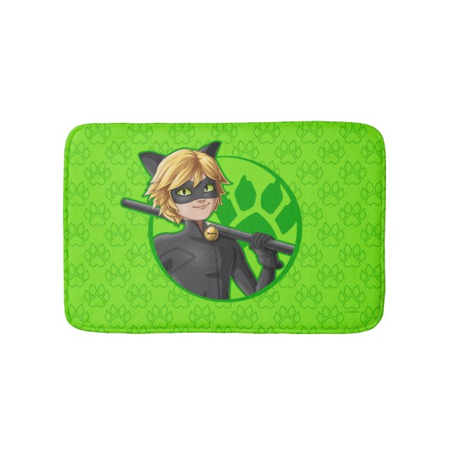 Cat Noir Green Badge Bath Mat (Front)