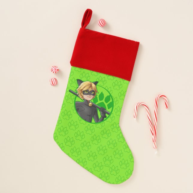 Cat Noir Green Badge Christmas Stocking (Front)