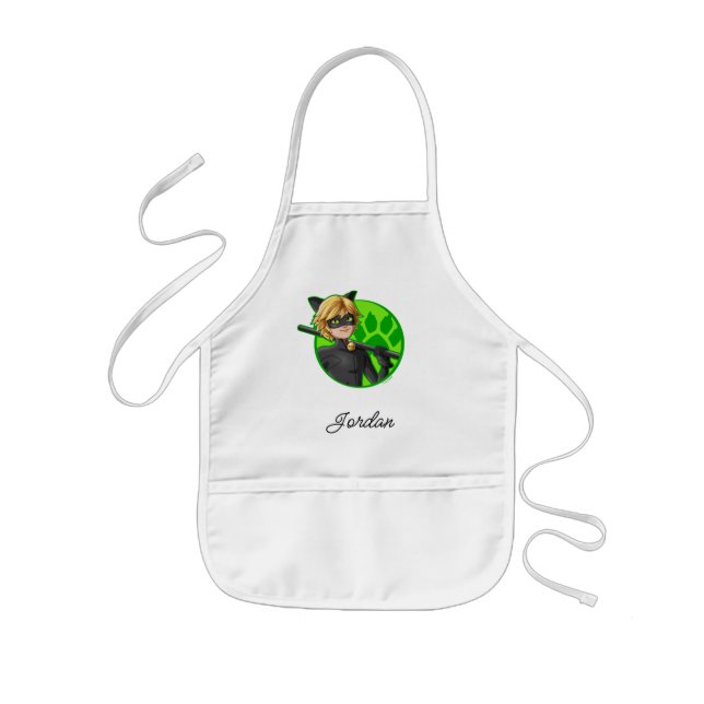Cat Noir Green Badge Kids' Apron (Front)