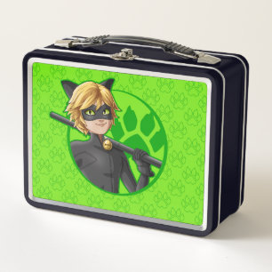 Cat Noir Green Badge Metal Lunch Box