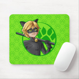 Cat Noir Green Badge Mouse Pad