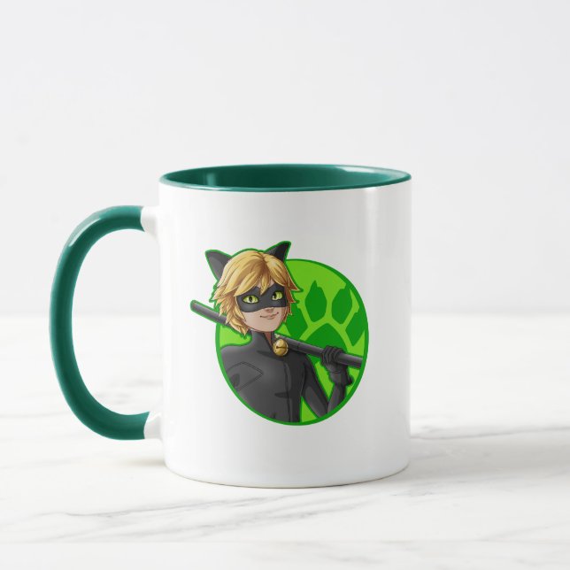 Cat Noir Green Badge Mug (Left)