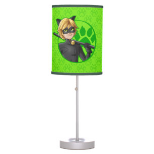 Cat Noir Green Badge Table Lamp