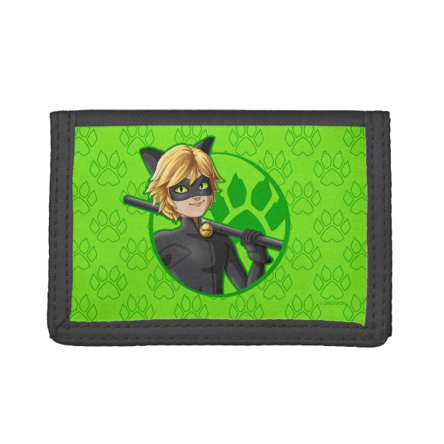 Cat Noir Green Badge Trifold Wallet (Front)