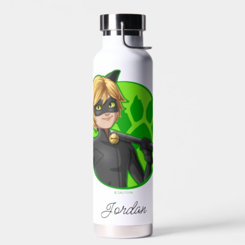 Cat Noir Green Badge Water Bottle