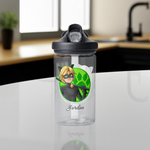 Cat Noir Green Badge Water Bottle